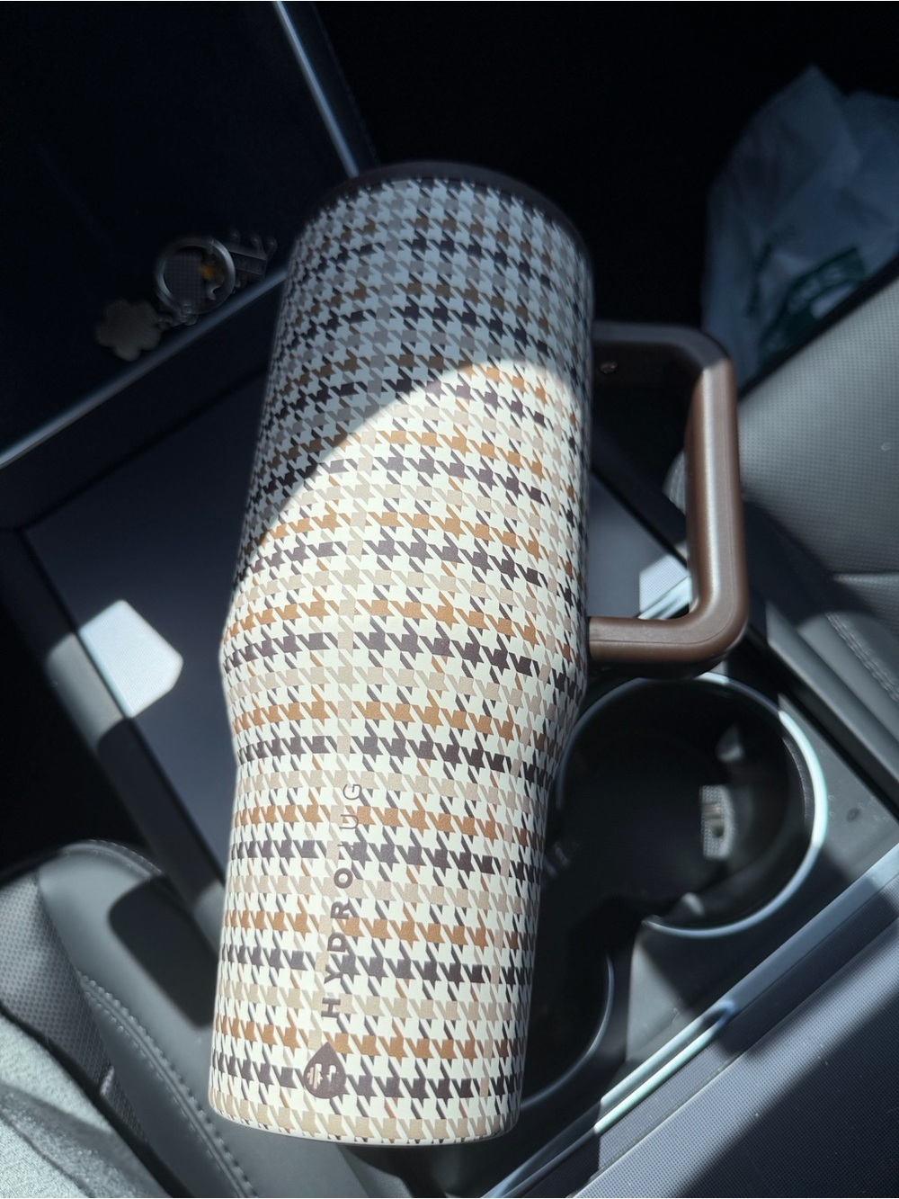 HydroJug Brown and Cream Houndstooth Travel Mug